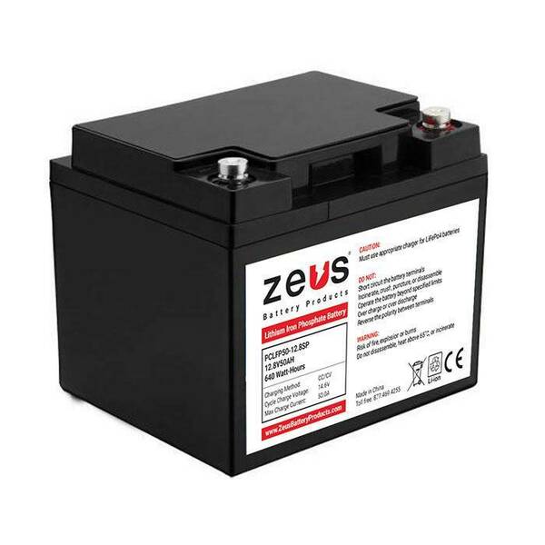 Zeus Battery Products 12.8V 50AH LiFePO4 Lithium Iron Phosphate PCLFP50-12.8SP